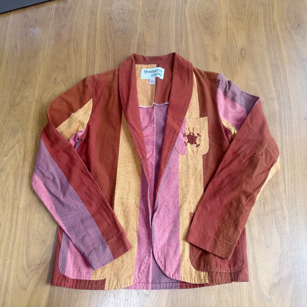 Small 1970s Rare Embroidered Beetle Vintage Stripe Jacket Blazer from Mexico